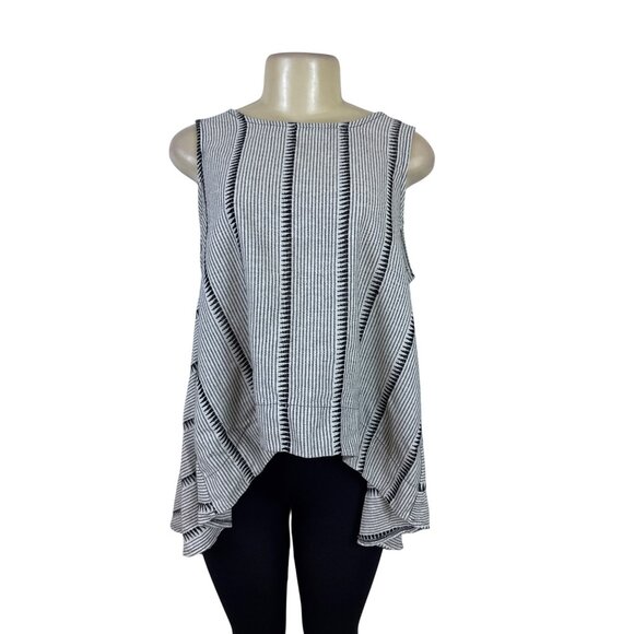 New Age Women’s Black & White High-Low Shirt With Striped Pattern Sz M/L - Picture 1 of 9